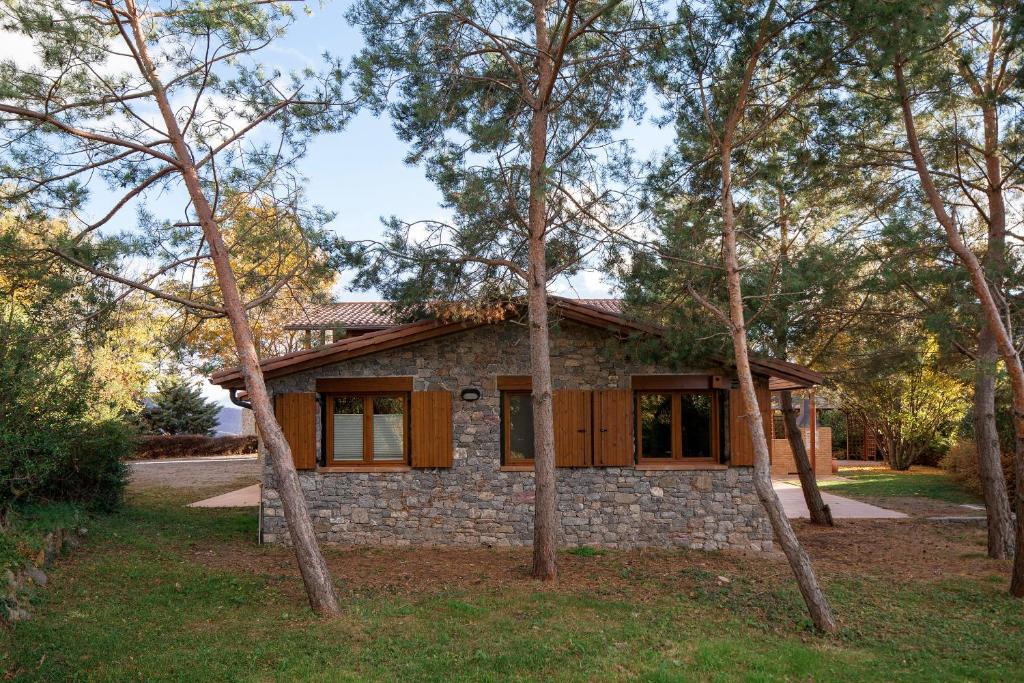 a house in the woods with a group of trees at El Refugi de les Basses Apartament in Campelles