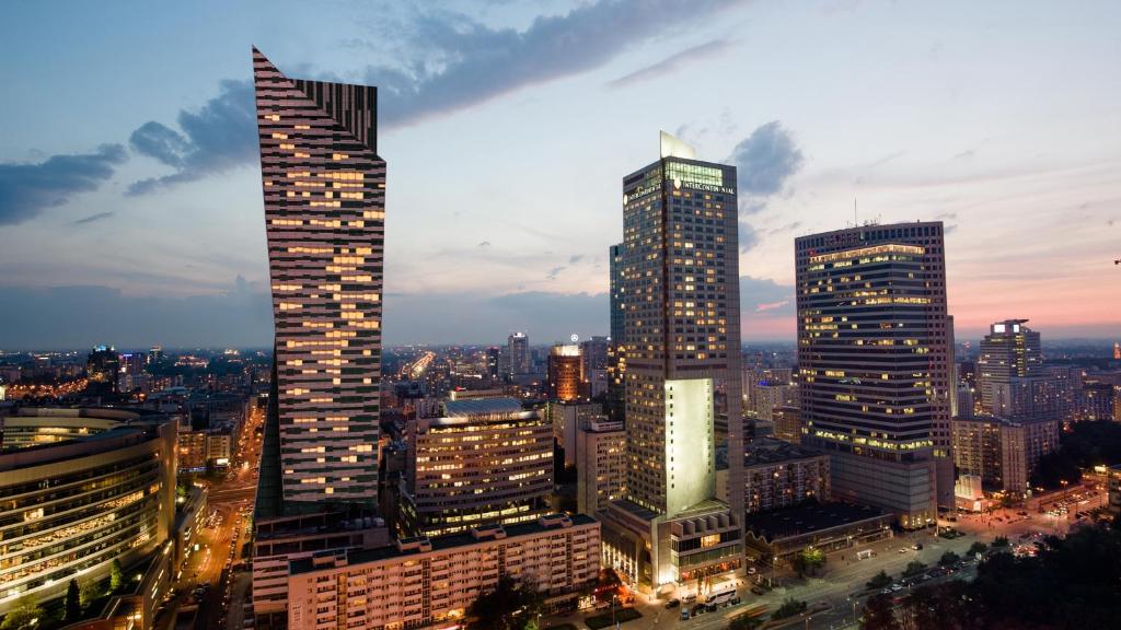 a city with tall buildings and a sky background at InterContinental Warszawa, an IHG Hotel in Warsaw
