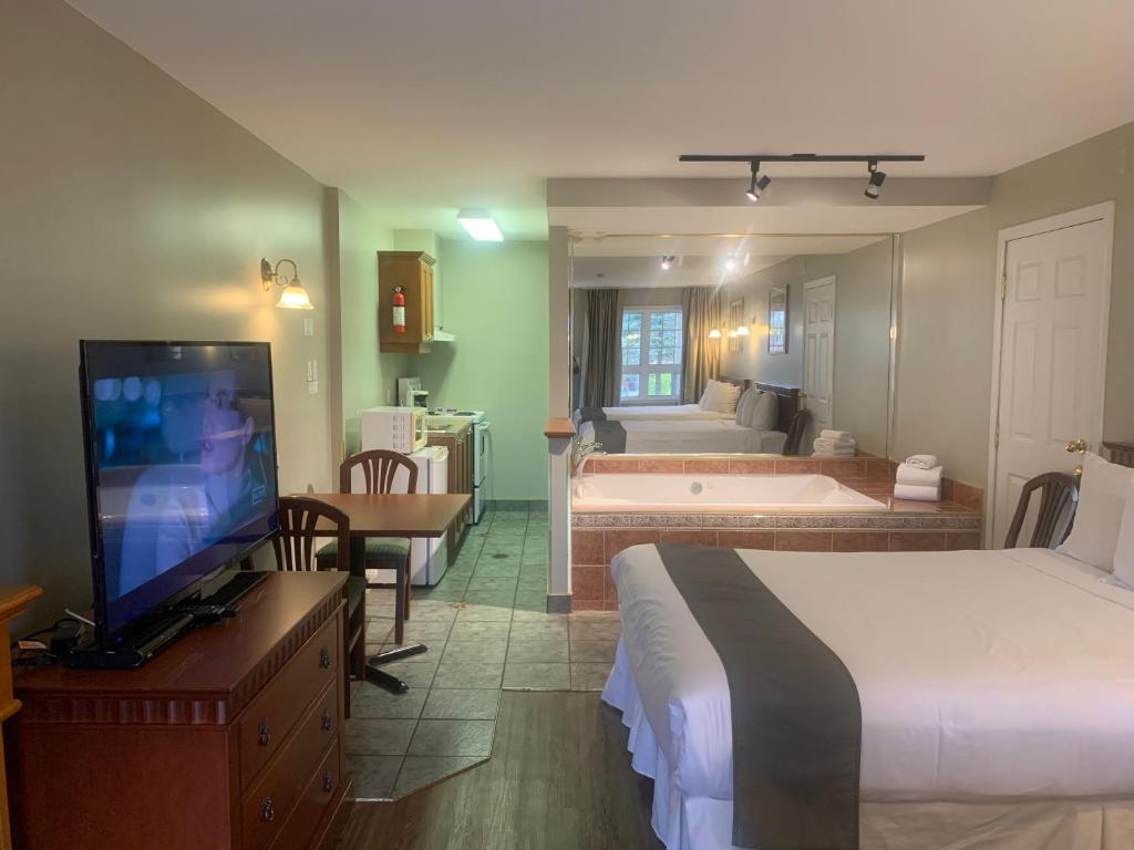Una televisión o centro de entretenimiento en Hotel and Suites Les Laurentides