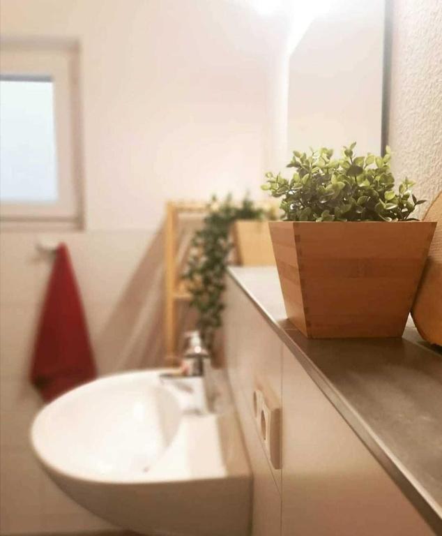 Koupelna v ubytování Ferienhaus Frankenglueck