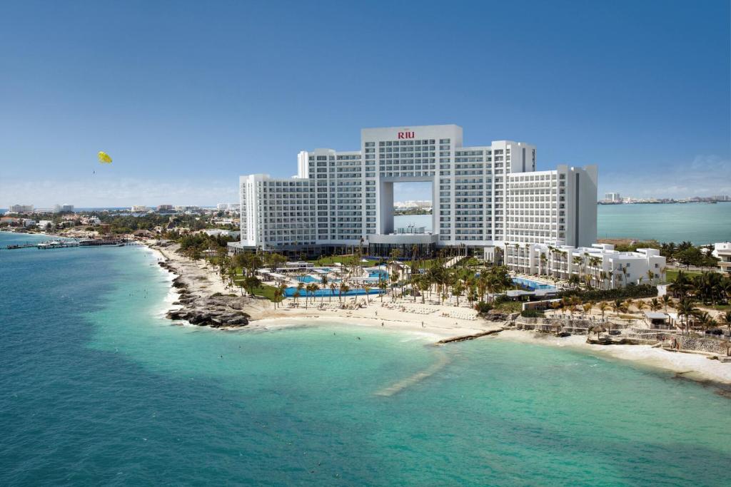 an aerial view of a resort on the beach at Riu Palace Peninsula - All Inclusive in Cancún