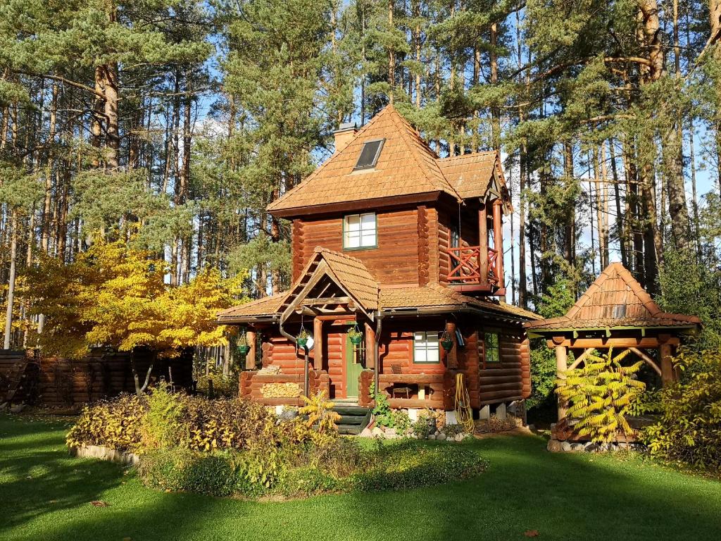 a large wooden house in the middle of a yard at Villa Georgia in Aardla