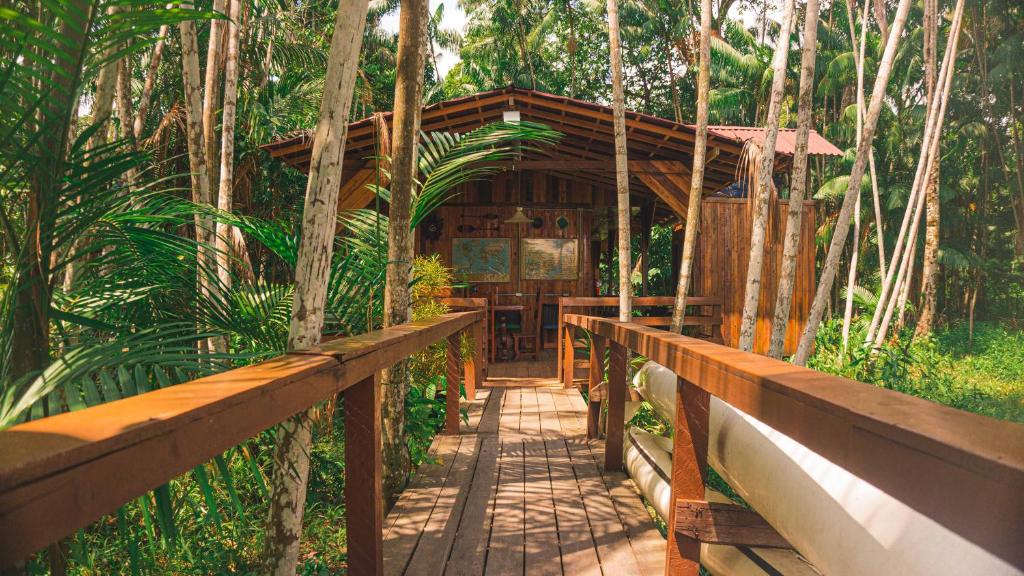 ein Holzhaus mitten im Wald in der Unterkunft Olaria River Hostel in Belém