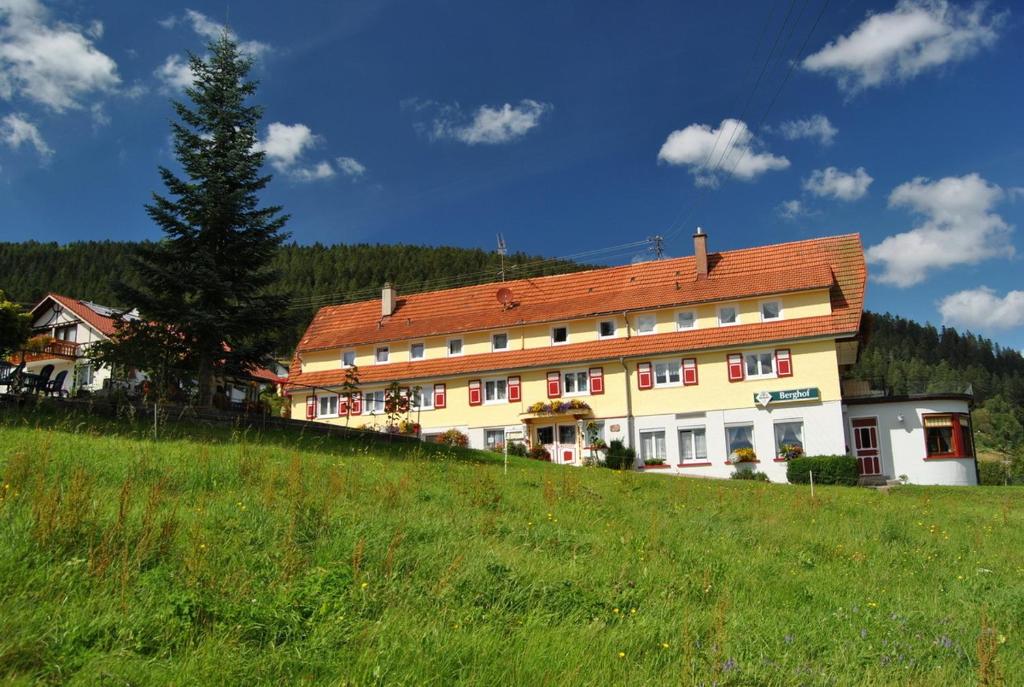 a large building on the side of a hill at Gasthof-Pension Berghof in Enzklösterle