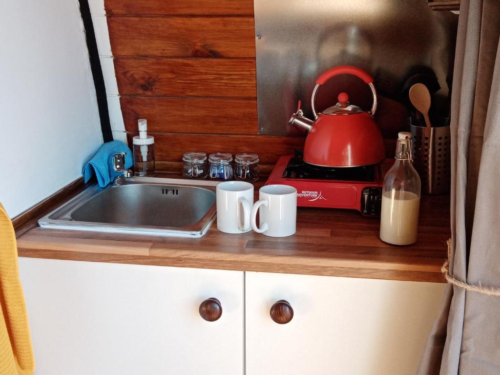 Kuchyň nebo kuchyňský kout v ubytování Wee Hoose Glamping Pod 1