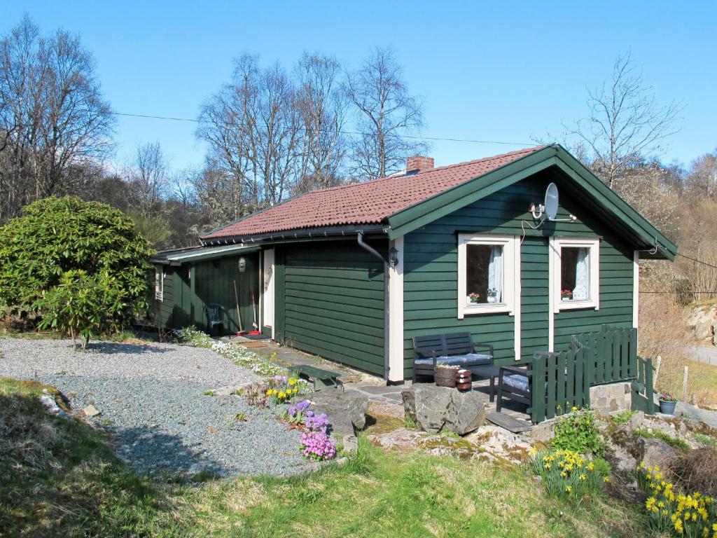 a green tiny house with a yard at Chalet Grønnehytta - FJH606 by Interhome in Gjelland