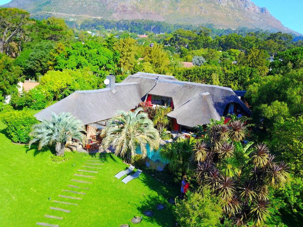 an overhead view of a house with a garden at Thulani River Lodge in Hout Bay