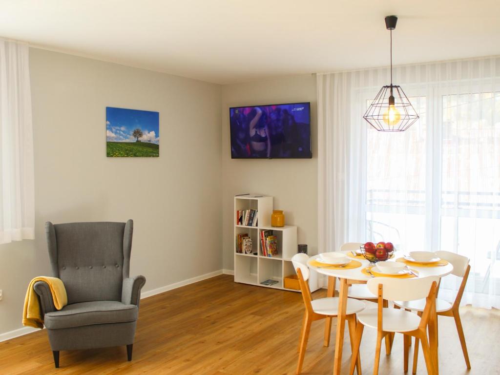 TV a/nebo společenská místnost v ubytování Apartamenty Szarotka