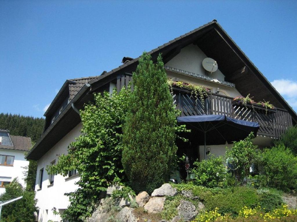 una casa con un árbol delante de ella en Ferienwohnung Am Patenberg, en Finnentrop