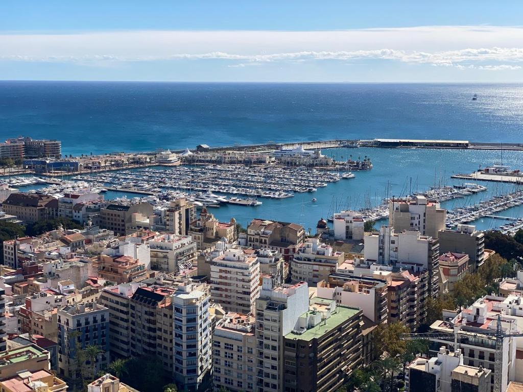 una vista aérea de un puerto con barcos en el agua en Apartamento Luxury & Top sea view, en Alicante