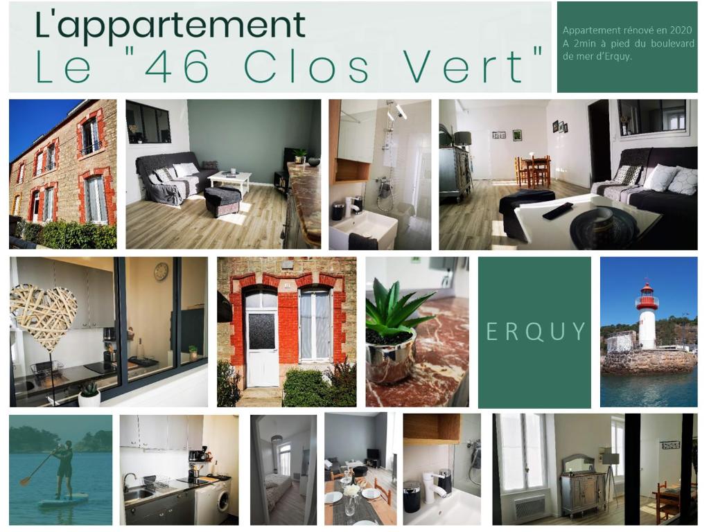 kolaż zdjęć domów i latarni morskiej w obiekcie Le 46 Clos Vert w mieście Erquy