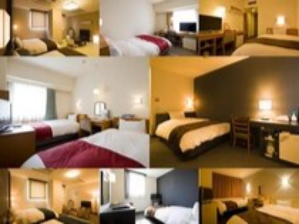 uma colagem de quatro fotografias de um quarto de hotel em Hotel Taisei Annex - Vacation STAY 05217v em Kagoshima