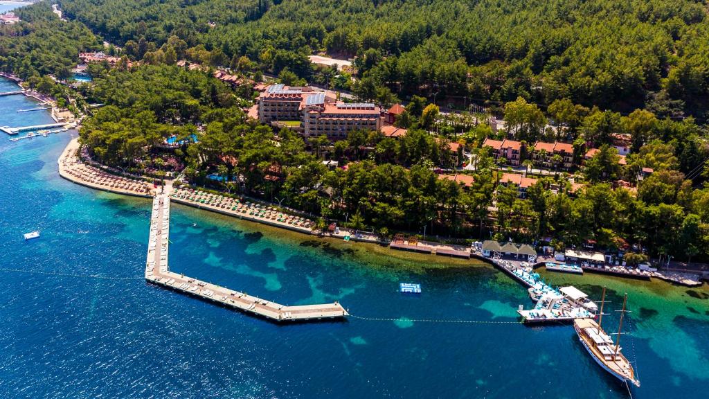 an aerial view of a bridge over the water at Grand Yazıcı Club Marmaris Palace in Marmaris