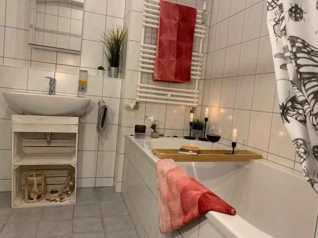 Ванная комната в Appartement "Stadtgeflüster" im Zentrum von Bautzen mit WLAN und gratis Kaffee, Tee