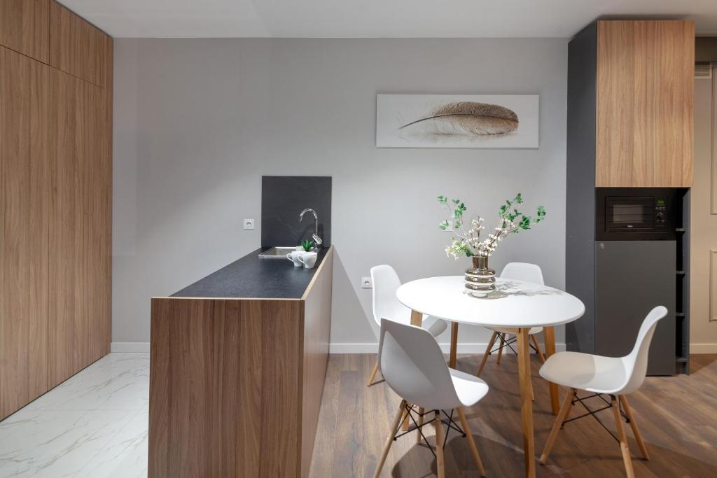 Kuchyň nebo kuchyňský kout v ubytování AUSTRIAN APART HOTEL