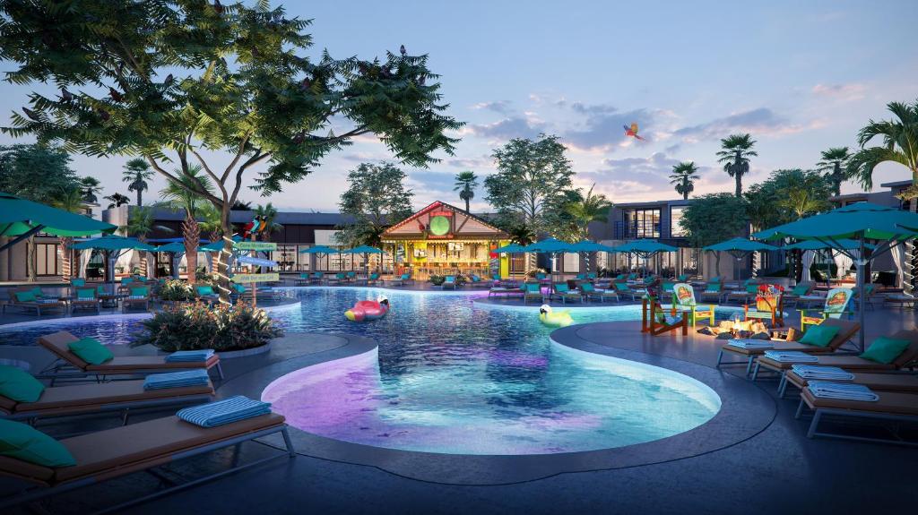 a rendering of a pool at a resort at Margaritaville Resort Palm Springs in Palm Springs