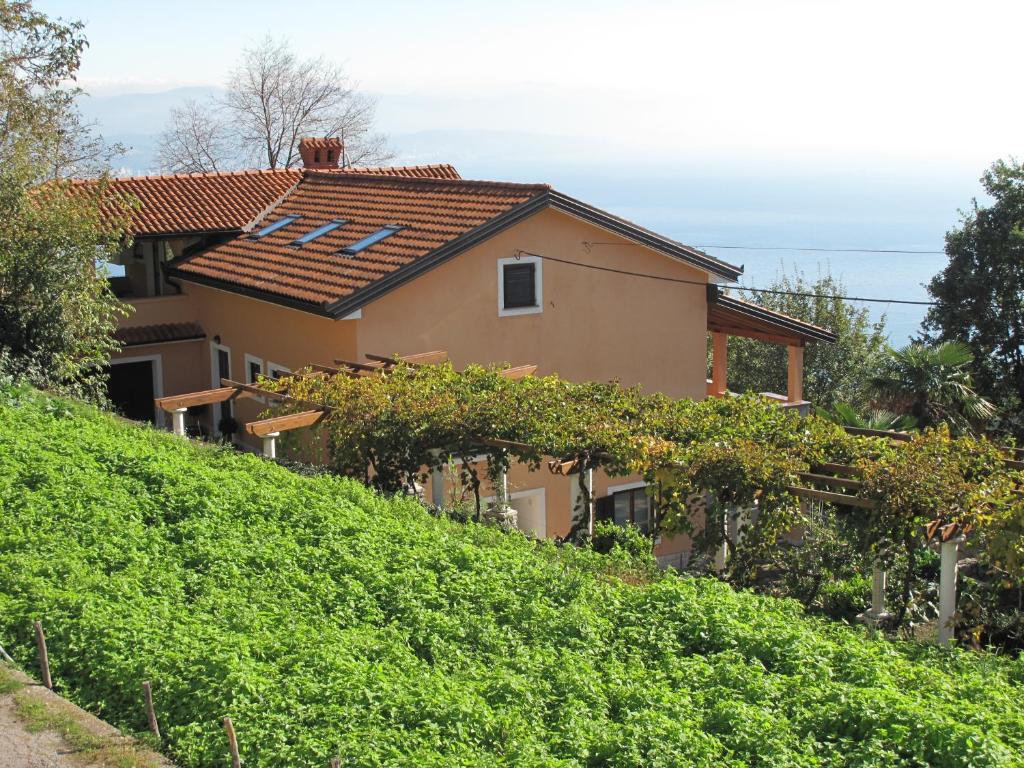 ein Haus an der Seite eines grünen Hügels in der Unterkunft Apartment Pergola in Veprinac