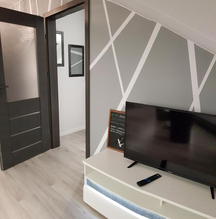 Televízia a/alebo spoločenská miestnosť v ubytovaní Apartamenty Królewskie
