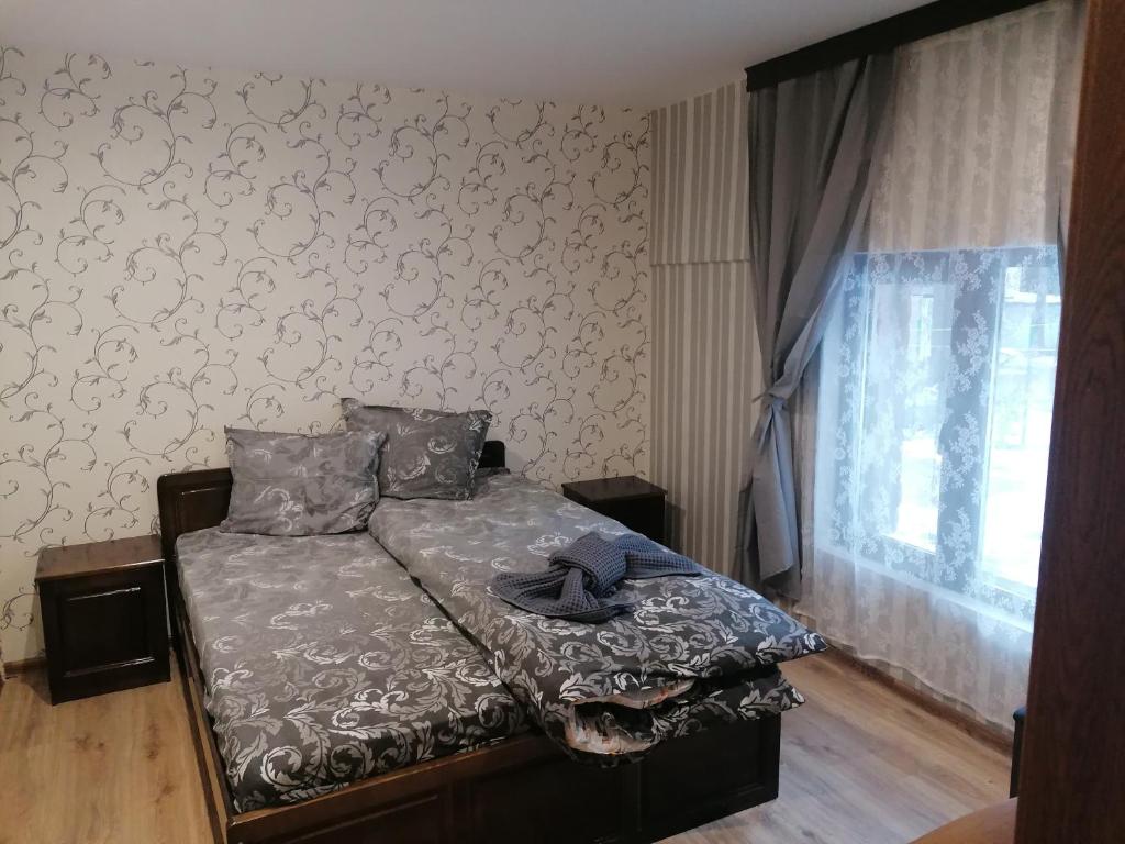 1 dormitorio con cama y ventana en Къща за гости ЕКО, en Tsigov Chark