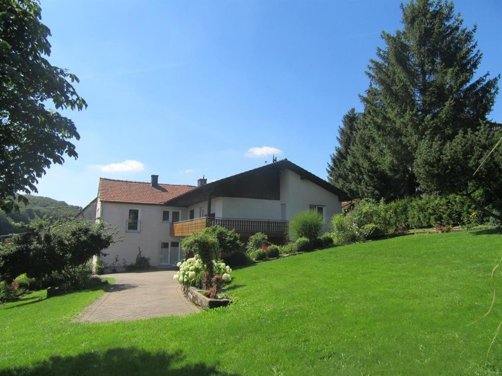 uma casa com um relvado verde em frente em Ferienwohnung Öttersbach em Poppenhausen