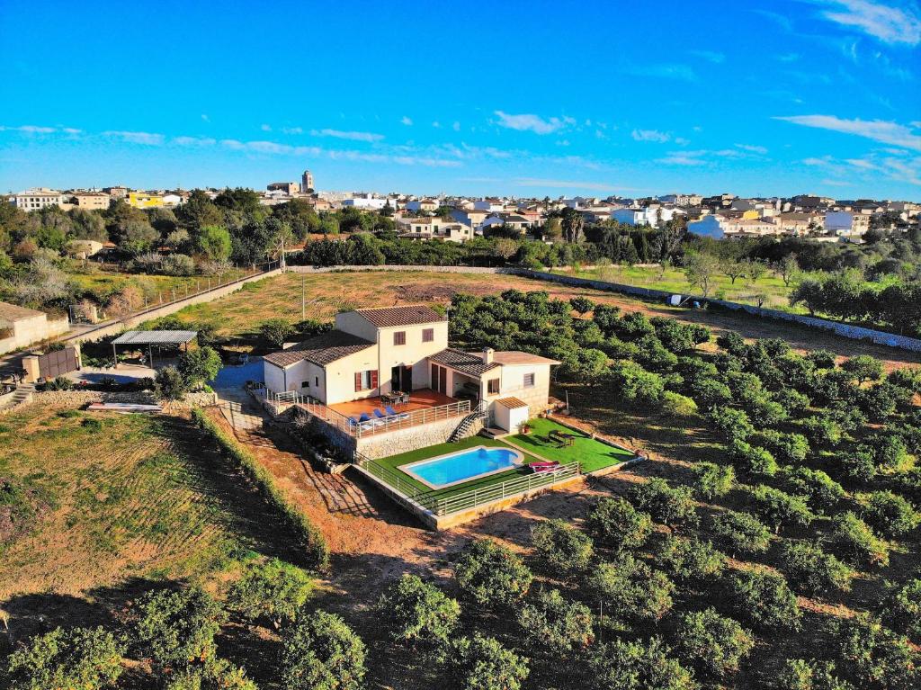 widok z lotu ptaka na dom z basenem w obiekcie 081 Finca Els Tarongers ETV5766 by Mallorca Charme w mieście Muro