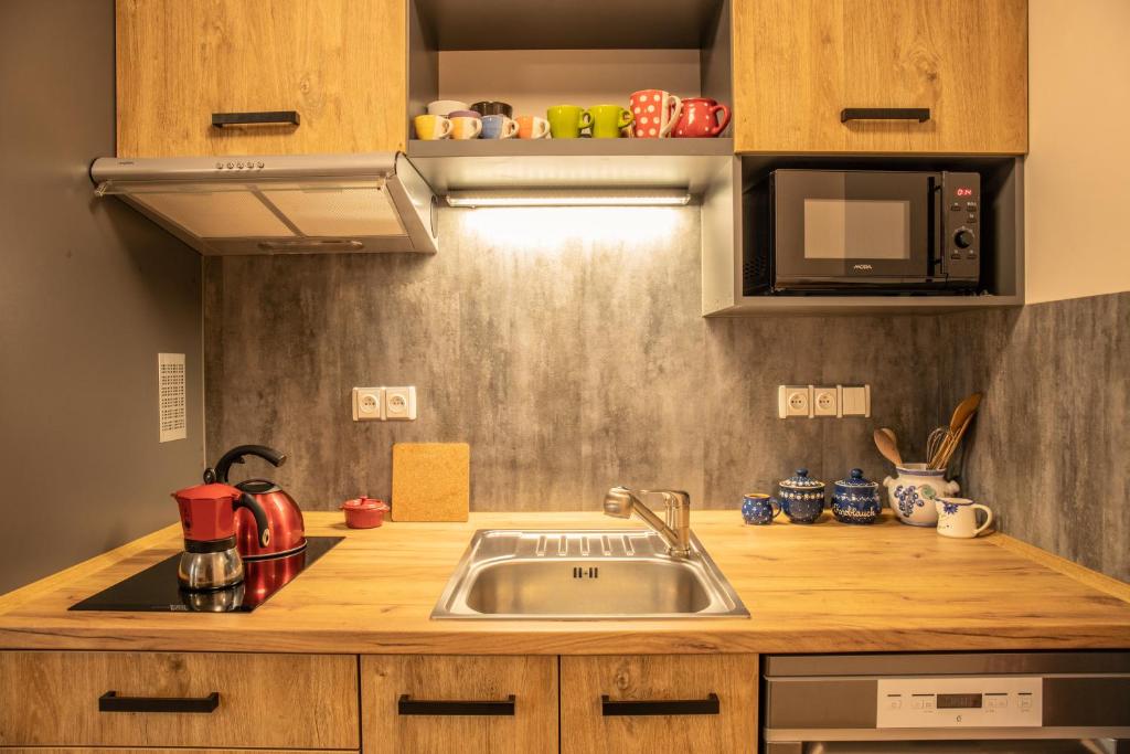 Kuchyň nebo kuchyňský kout v ubytování Apartmány Kůlna
