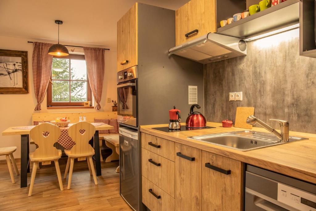 Kuchyň nebo kuchyňský kout v ubytování Apartmány Kůlna