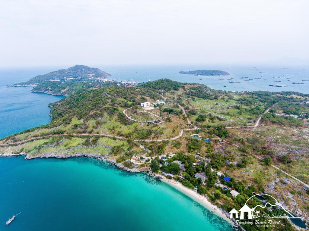 an aerial view of an island in the ocean at Sichang Marina Resort in Ban Tha Thewawong