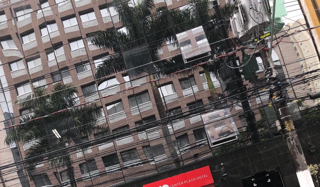 een hoog gebouw met palmbomen ervoor bij Center Plaza Hotel in Sao Paulo