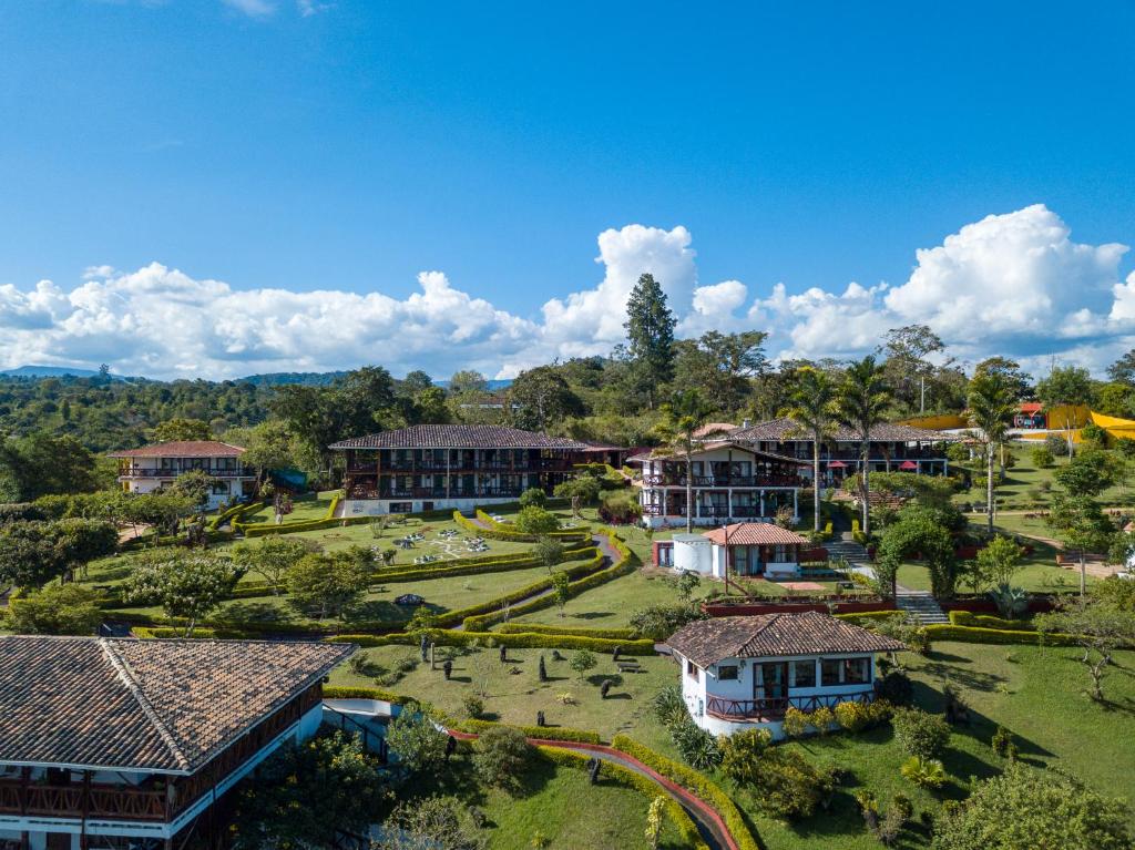 an aerial view of a resort with a garden at Akawanka Lodge in San Agustín