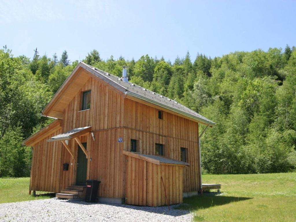 a large wooden barn sitting in a field at Chalet in Stadl an der Mur Styria with terrace in Stadl an der Mur