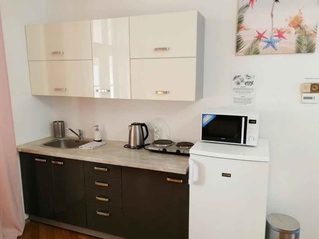 Kuchyň nebo kuchyňský kout v ubytování Flamingo Apartments