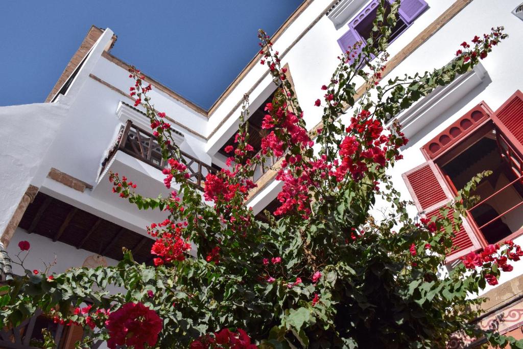 a house with red flowers in front of it at Dar Dayana in Essaouira