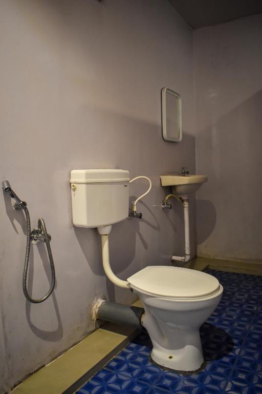 a bathroom with a toilet and a sink at Palolem Cottages in Palolem