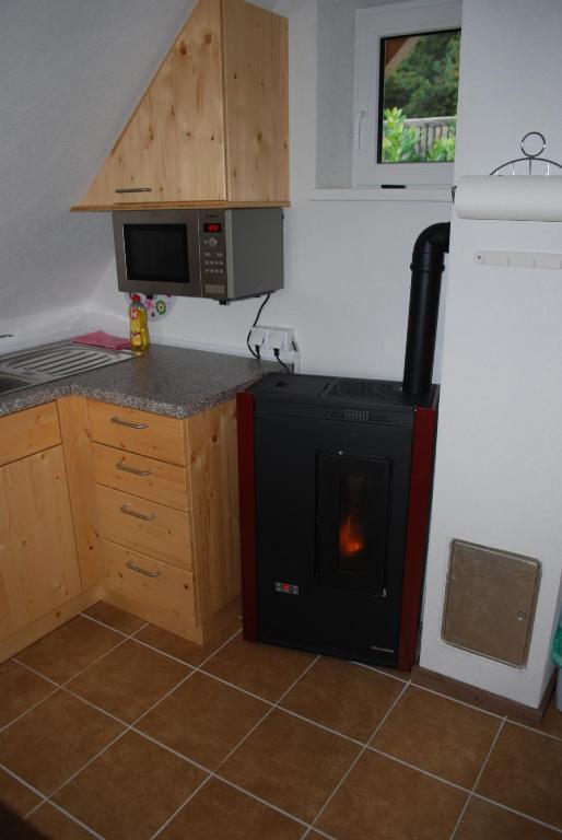 Kuchyň nebo kuchyňský kout v ubytování Ferienwohnung Zetzhirsch