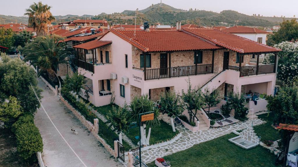 an aerial view of a house in a city at Liogerma Apartments in Pefkochori