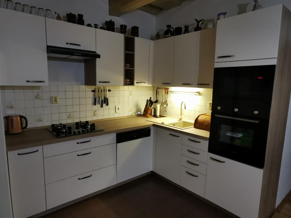 Kuchyň nebo kuchyňský kout v ubytování Chalupa U Potoka