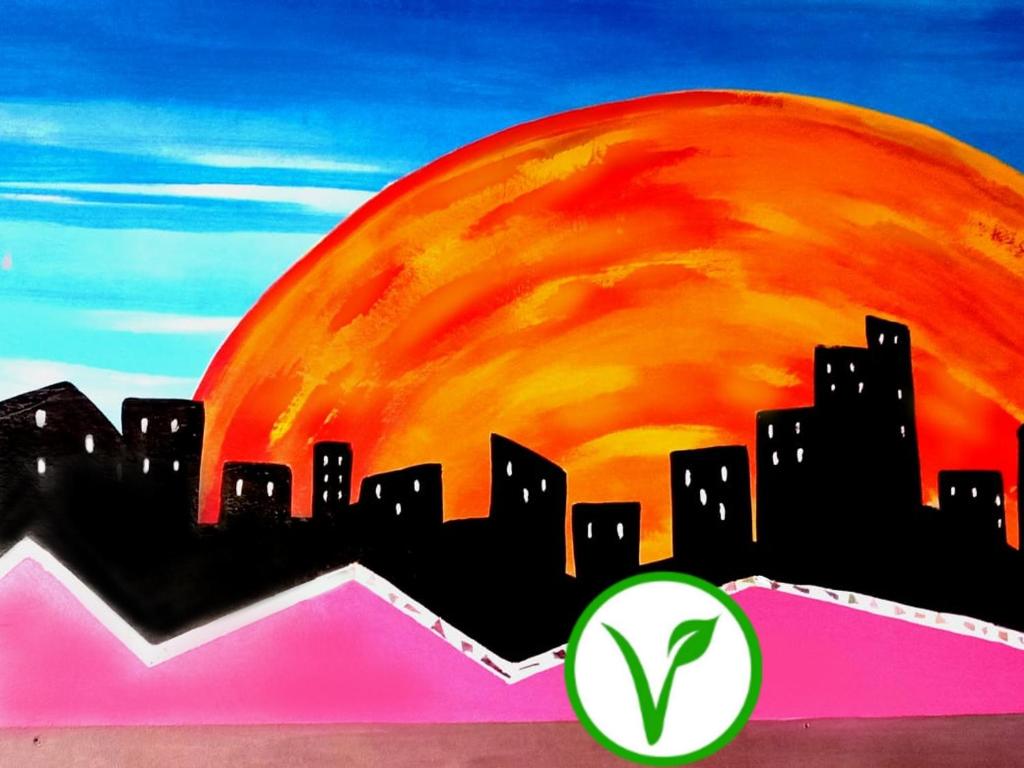 uma pintura de uma cidade com um sol no fundo em Black Mamba em Paul