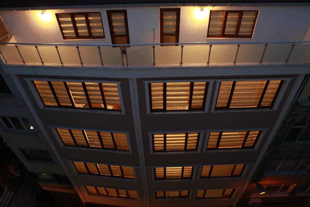 an overhead view of a building at night at Birinci Apart Hotel in Istanbul