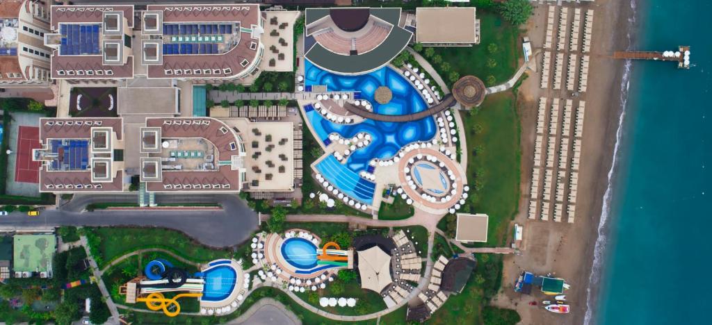 an overhead view of a pool at a resort at Sherwood Dreams Resort in Belek