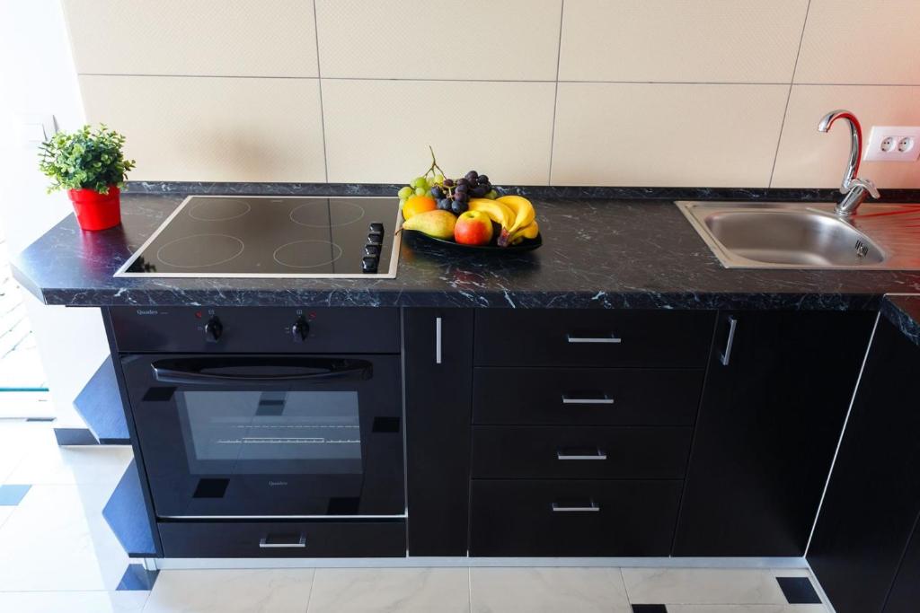 Kuchyň nebo kuchyňský kout v ubytování Apartments Adria