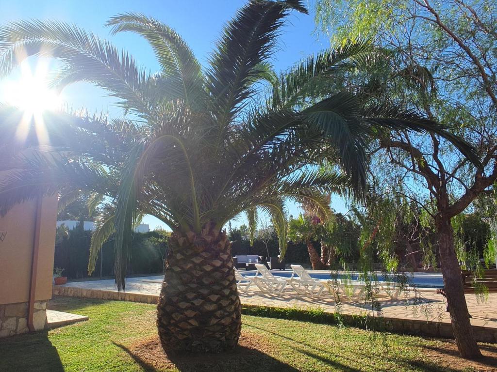 Zahrada ubytování Villa Nerea with air conditioning & private swimming pool only 400m to the beach ideal for families