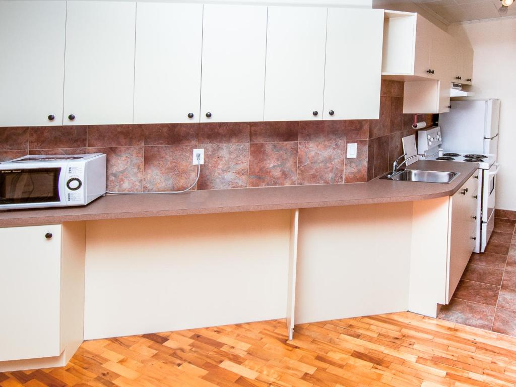 Kuchyň nebo kuchyňský kout v ubytování Au Pic de l'Aurore Motel-Chalets