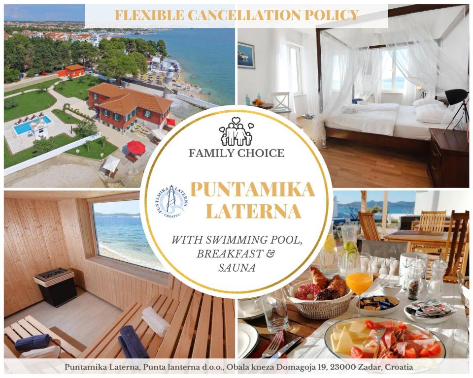 un collage de photos d'une villa avec un hôtel dans l'établissement Puntamika Laterna, à Zadar