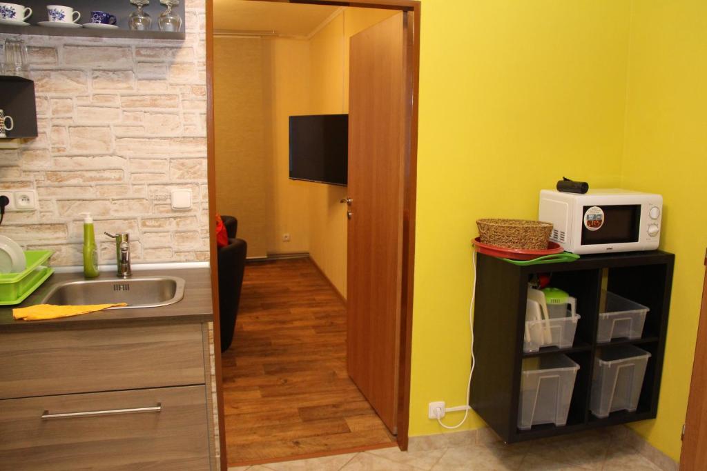 Kuchyň nebo kuchyňský kout v ubytování Apartmán U Kačáku