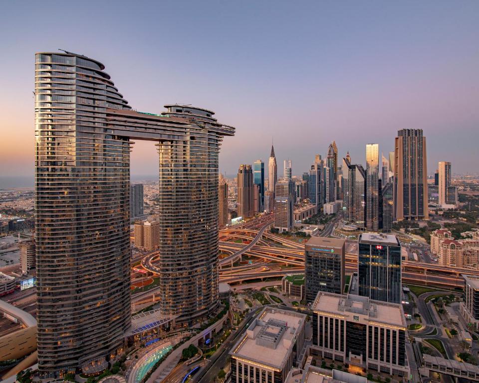 an aerial view of a city with buildings at FIRST CLASS 2BR with full DUBAI SKYLINE & SEA view in Dubai