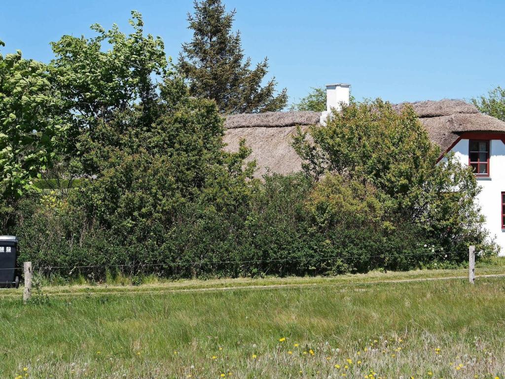 uma casa antiga com um telhado de palha e um campo em 6 person holiday home in Vesl s em Øsløs