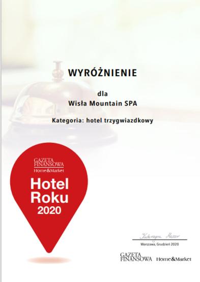 Certifikát, ocenenie alebo iný dokument vystavený v ubytovaní Wisła Mountain SPA