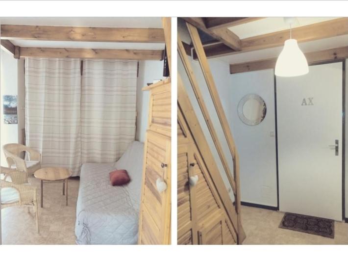 - deux photos d'une chambre avec des lits superposés dans l'établissement Val des thermes - Hyper-centre AX, à Ax-les-Thermes