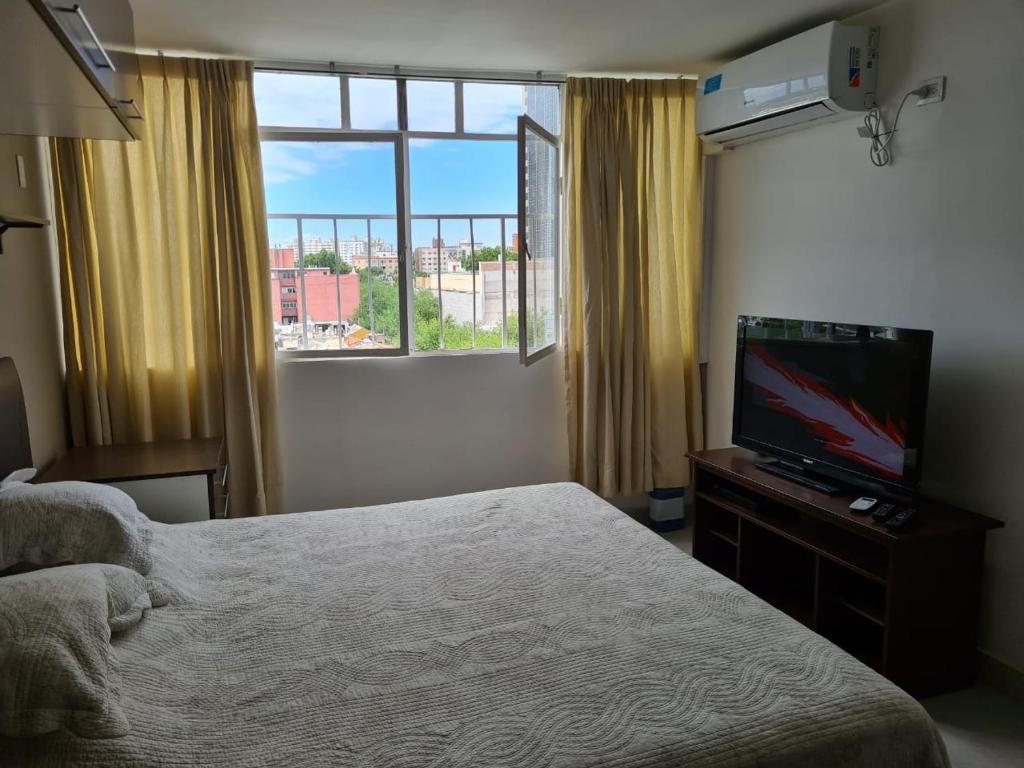 - une chambre avec un lit et une télévision à écran plat dans l'établissement Bonarda Mendoza, à Mendoza